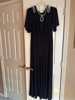 MSK Black Maxi elegant jumpsuit with Silver Beaded Neckline